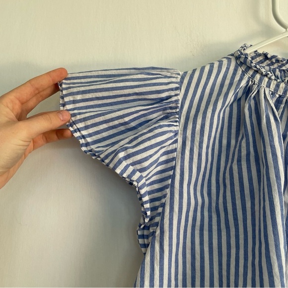 Trovata Birds of Paradise Carla High Neck Blouse Blue White Striped Top XS - Picture 6 of 15